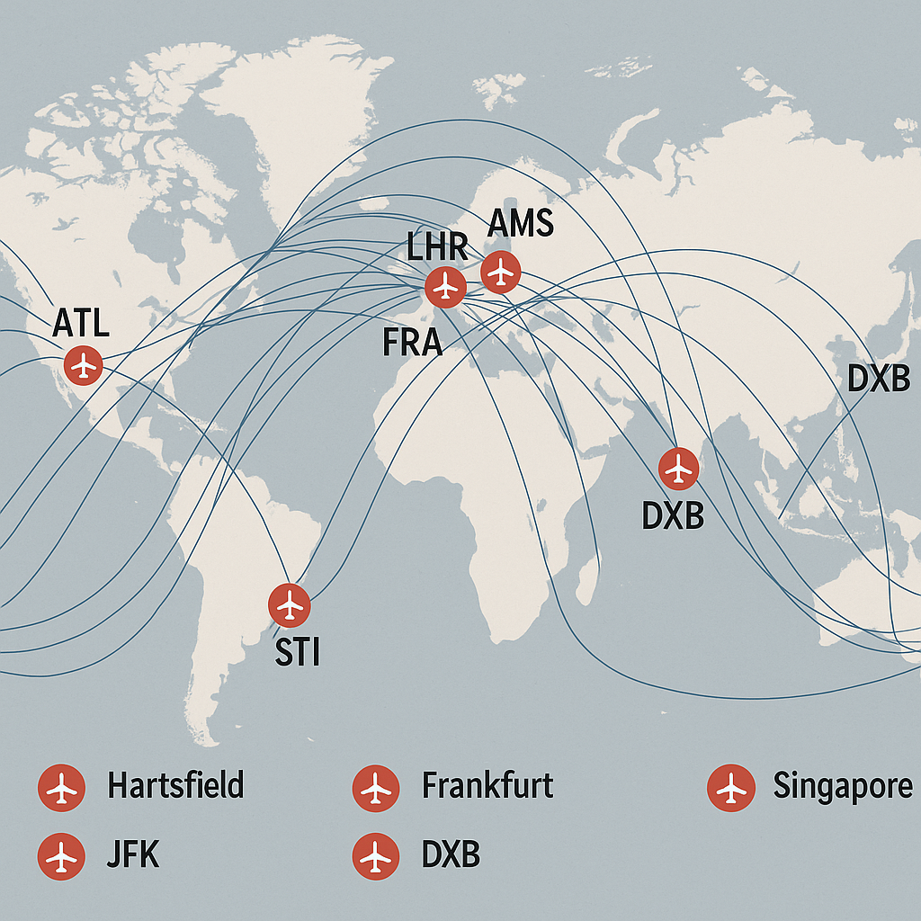 Jakie lotniska obsługują najwięcej połączeń międzykontynentalnych.
