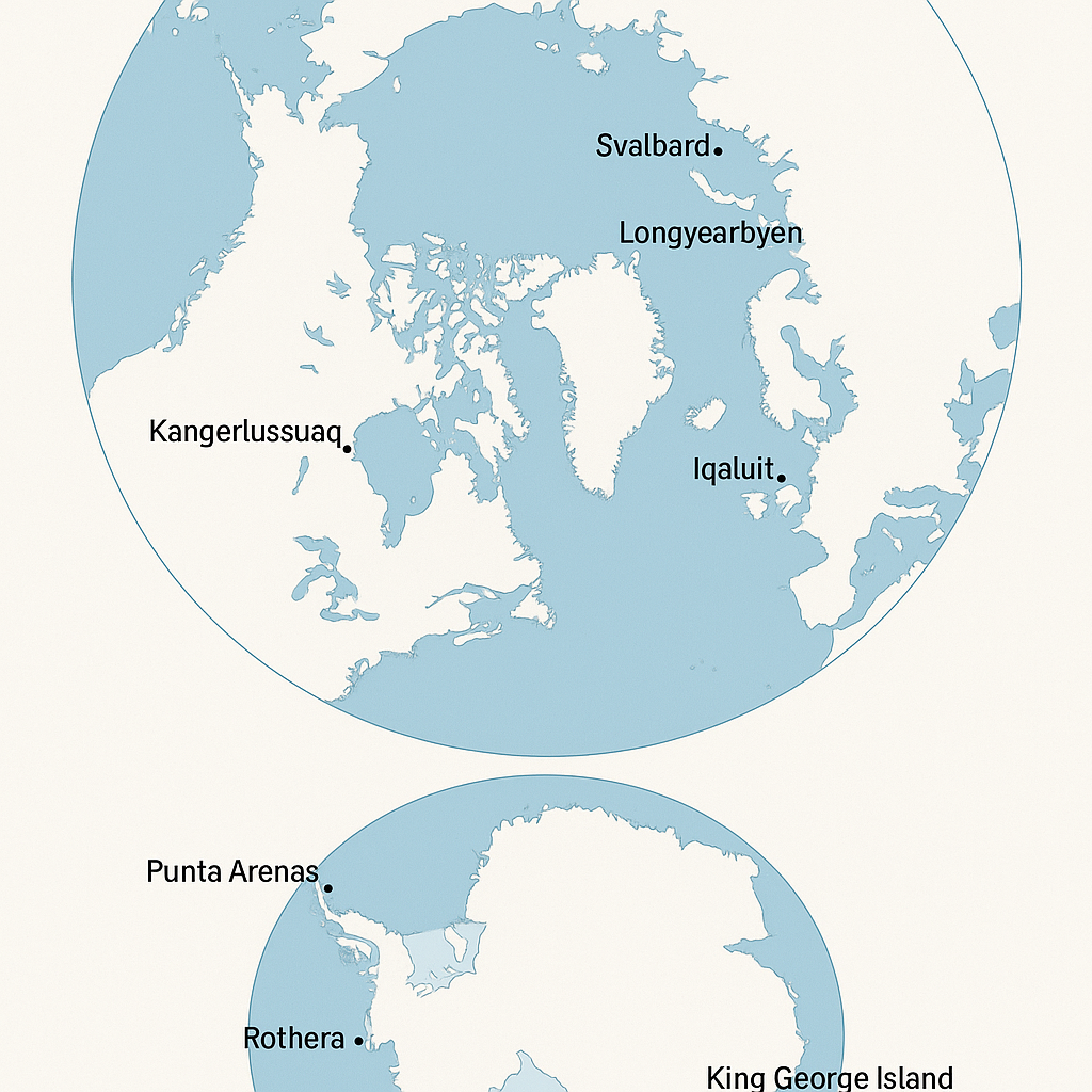 Jakie porty lotnicze obsługują ruch turystyczny w Arktyce i na Antarktydzie.